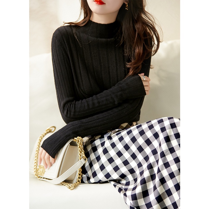 Áo Sweater Dệt Kim Tay Dài Cổ Lọ Dễ Phối Đồ Cho Nữ