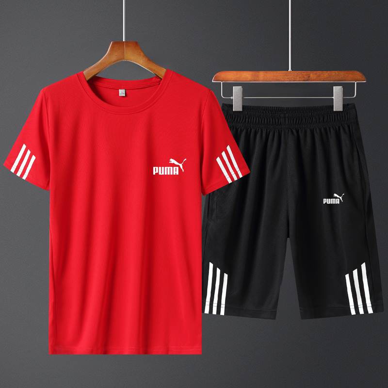 ADIDAS Bộ Đồ Thể Thao Puma Gồm Áo Thun Tay Ngắn + Quần Short Dáng Rộng Có Size Lớn-5xl Dành Cho Nam Giới