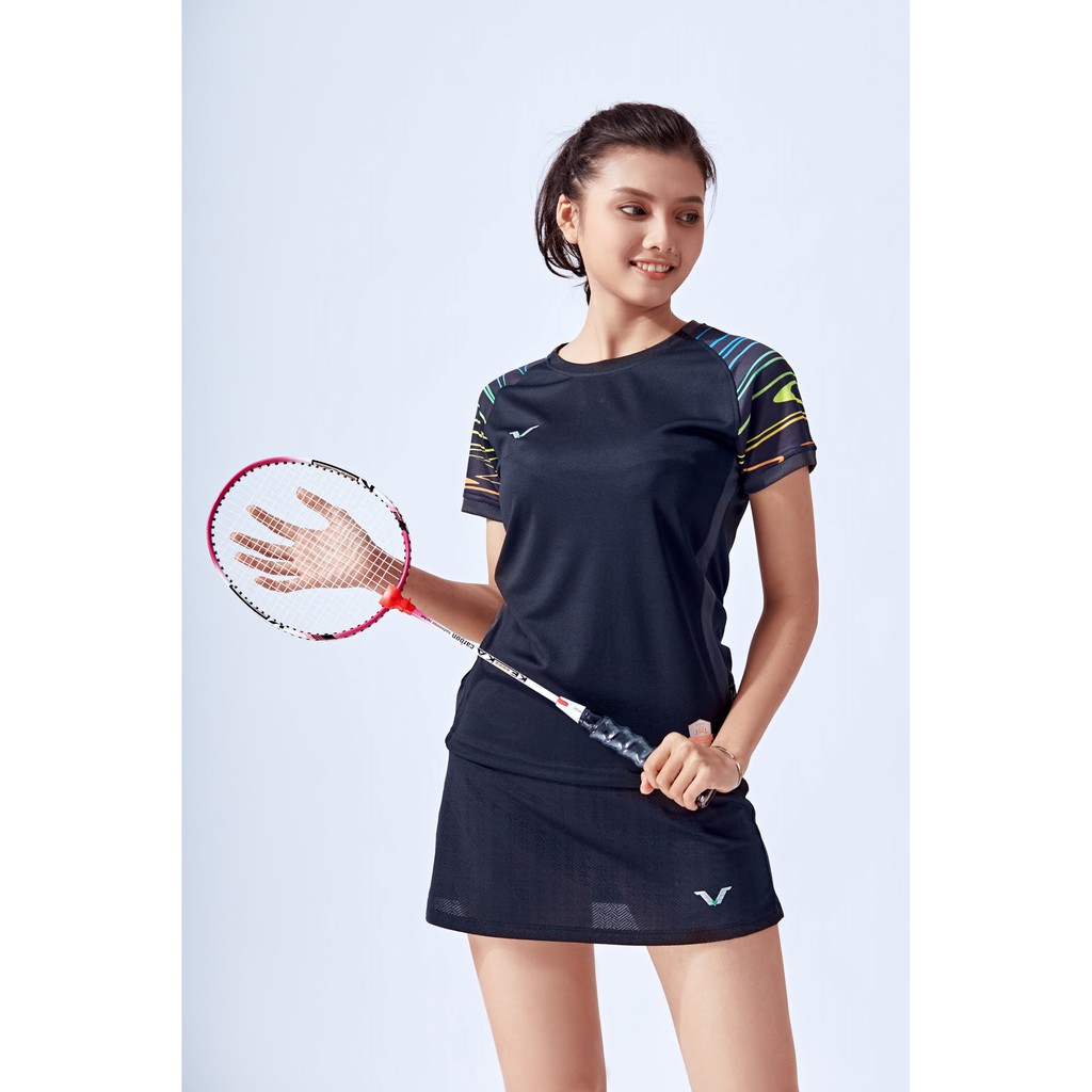 Áo Cầu Lông Nữ Cổ Tròn AVT02 Vina Sport, Chất Thun Poly Thấm Hút Mồ Hôi, Thoáng Mát, Co Dãn Tốt, Full Size, Đồ Tập Gym