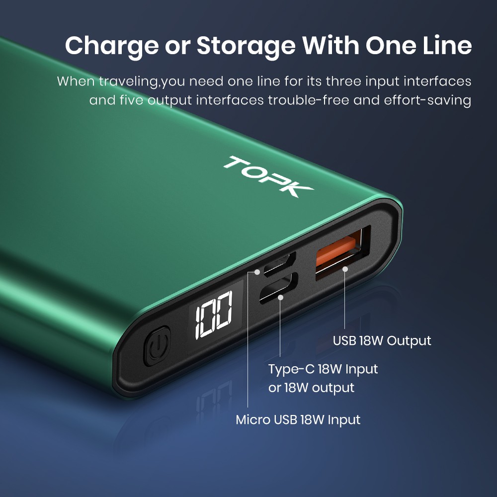 Pin Dự Phòng TOPK I1006P 18W QC3.0 10000mAh Sạc Nhanh Hiển Thị Điện Tử #5