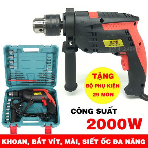 [TẶNG BỘ 29 PHỤ KIỆN] Máy khoan đa năng công suất 2000W - Siết bulong - Bắt vít - Máy Mài - Bộ khoan tường 2000W 5.0