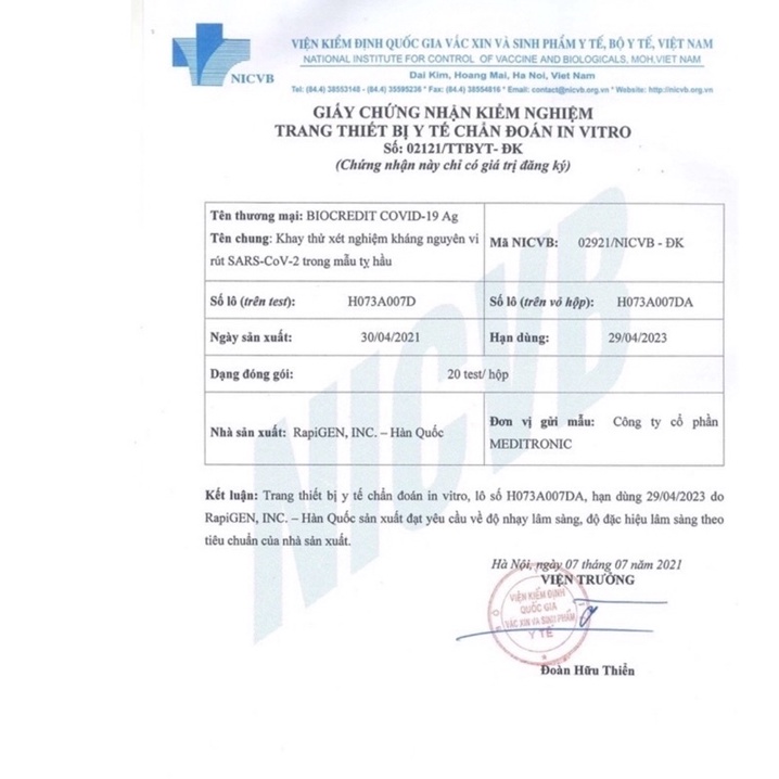 [Nhạy,chính xác] Kit test nhanh Biocredit COVIDD-19 Ag Test Nasal - Nhập Khẩu Hàn Quốc