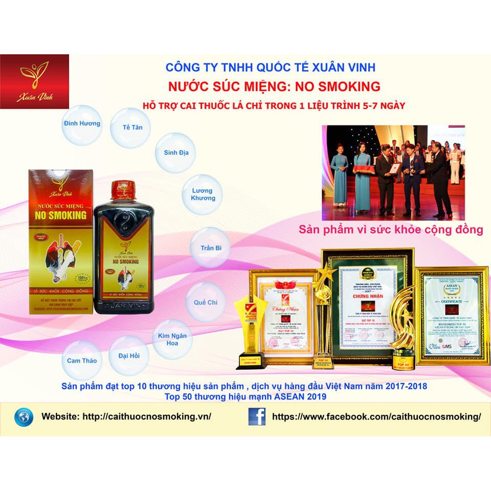 (Giá Sốc) NƯỚC SÚC MIỆNG CAI THUỐC LÁ NO SMOKING XUÂN VINH - HÀNG CHÍNH HÃNG