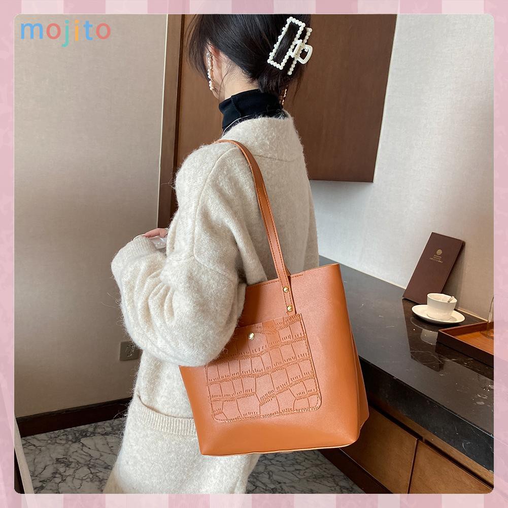 MOJITO Fashion Alligator Large Capacity Shoulder Bag Tote Women Solid PU Handbags