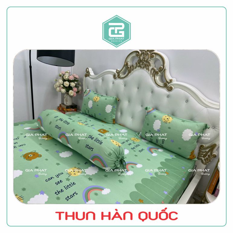Bộ Ga Gối Thun Lạnh Hàn Quốc { 4 món : 1 ga bọc + 2 vỏ gối nằm + 1 vỏ gối ôm )