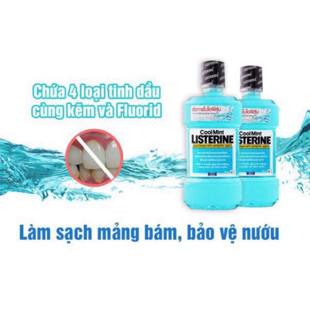(Combo 2 chai giá sốc) Bộ 2 chai nước súc miệng Listerine Coolmint 750ml x2   Thái Lan