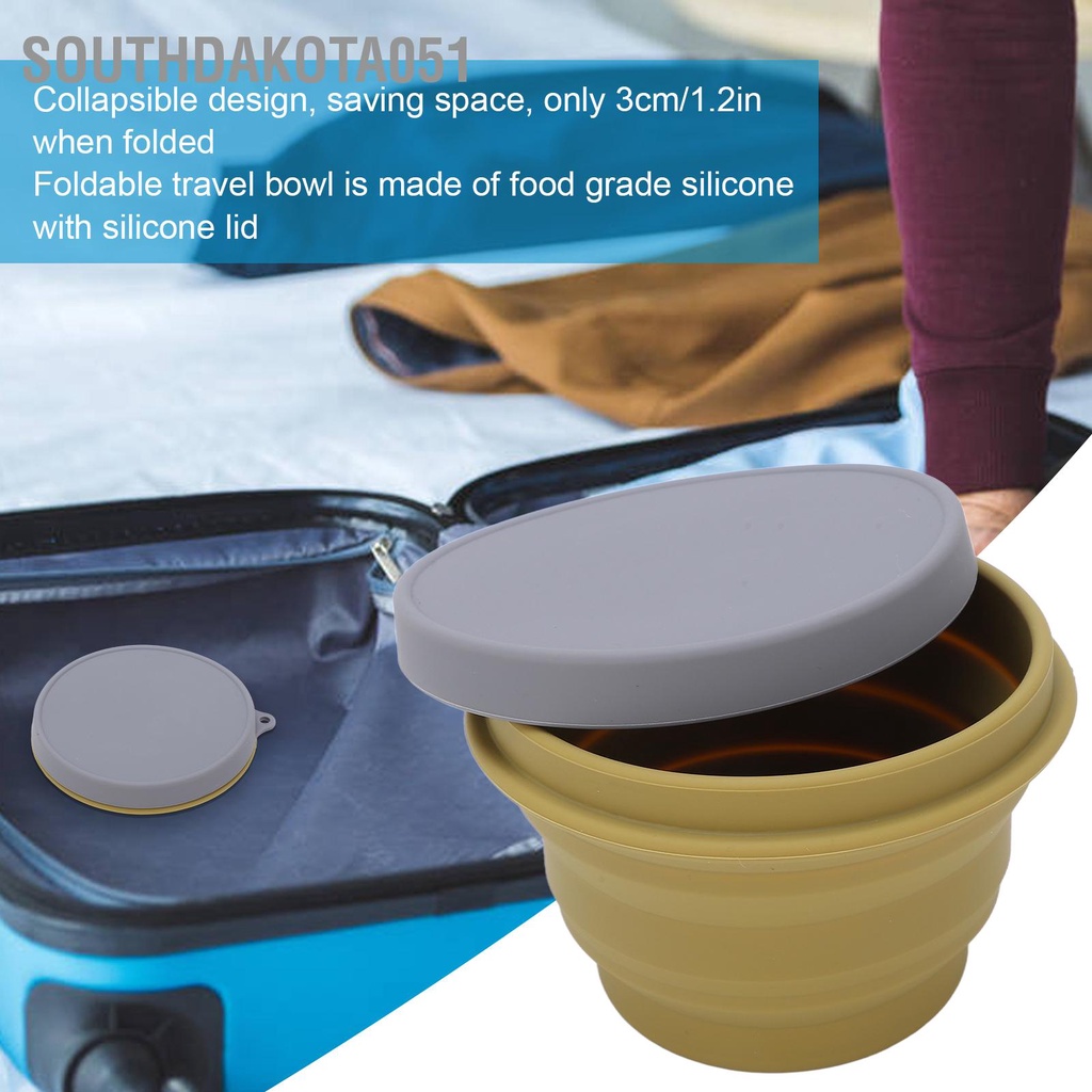 Southdakota051 Bát cắm trại có thể gập lại được bằng silicon Gấp Đồ dùng di động cho du lịch đi bộ đường dài ba lô