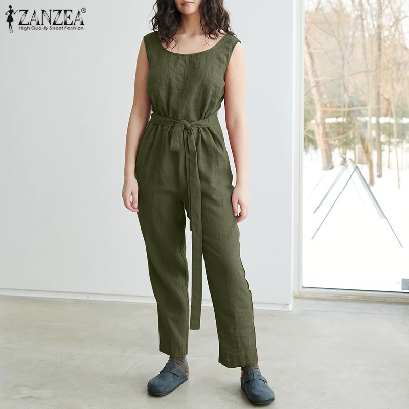 Áo liền quần ZANZEA sát nách có dây thắt lưng và túi phong cách Châu Âu thời trang cho nữ