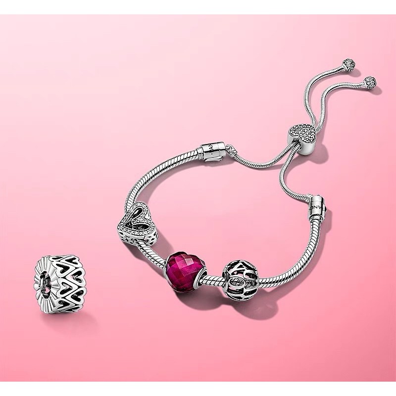 charm pan xỏ ngang hình tim bạc s925