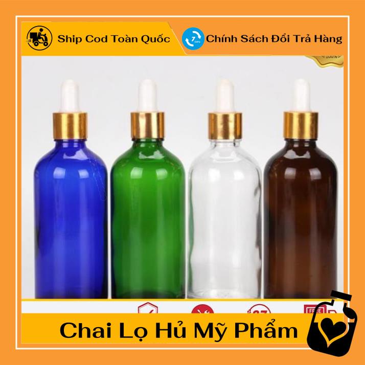 Lọ Chiết Serum ❤ [100ml] Lọ đựng tinh dầu Xanh lá chiết serum Khoen Vàng,Đen,Bạc, phụ kiện du lịch