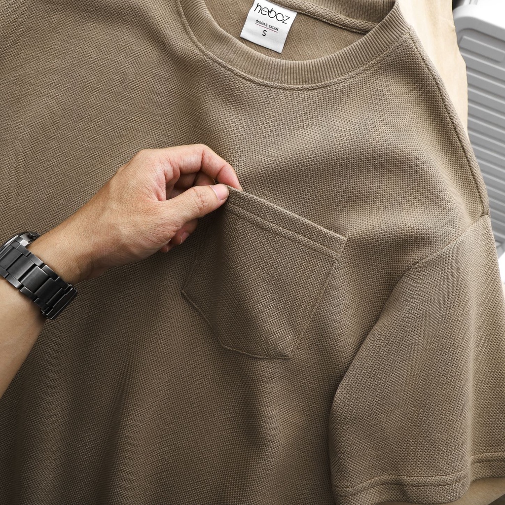 Áo thun oversize HEBOZ 4M 1 túi unisex nam nữ form rộng chất pique dày dặn thoáng mát co giãn 4 chiều - 00000954