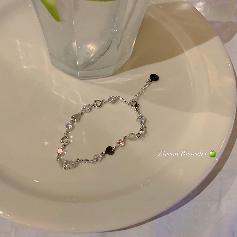 Vòng Tay Mạ Bạc 925 Đính Đá Zircon Hình Trái Tim Đơn Giản Thời Trang Mùa Hè Mới