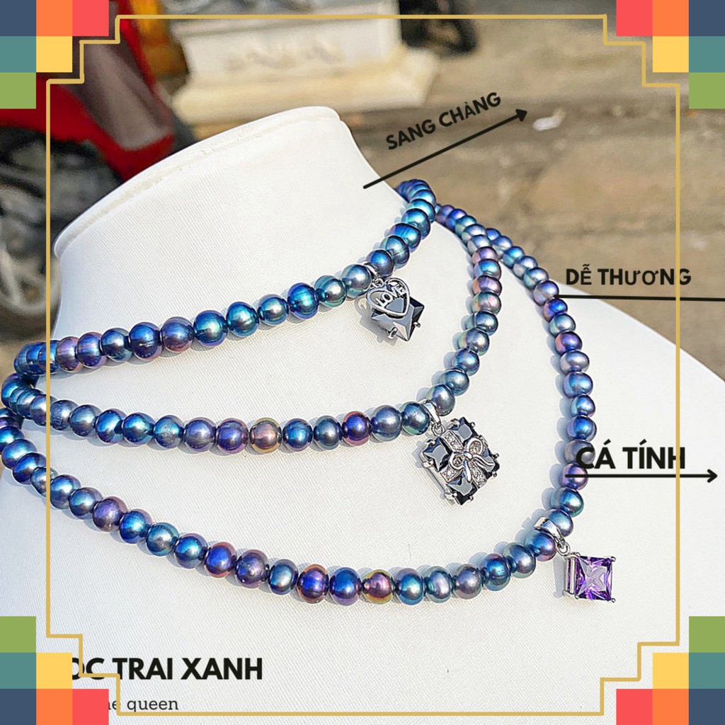 mẫu sale Mẫu vòng cổ qua xử lý phối mặt phụ kiện đá màu xanh sang trong , đẹp , làm quà tặng cho các chị e phụ nữ đặc b