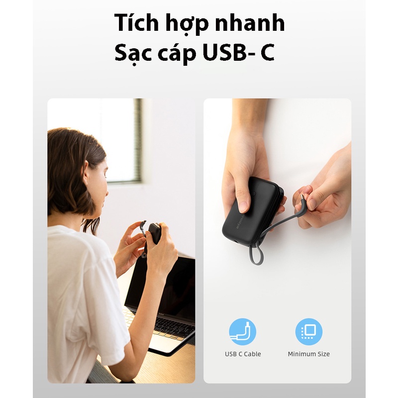 Sạc dự phòng INNOSTYLE Powergo Mini 10.000mAh 22.5W tích hợp cáp USB-C - IP22PDBLK