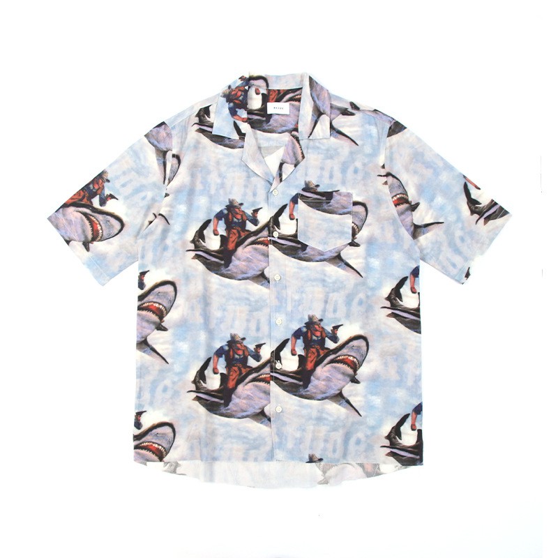 Áo sơ mi Rhud3 shark print bowling shirt ss21