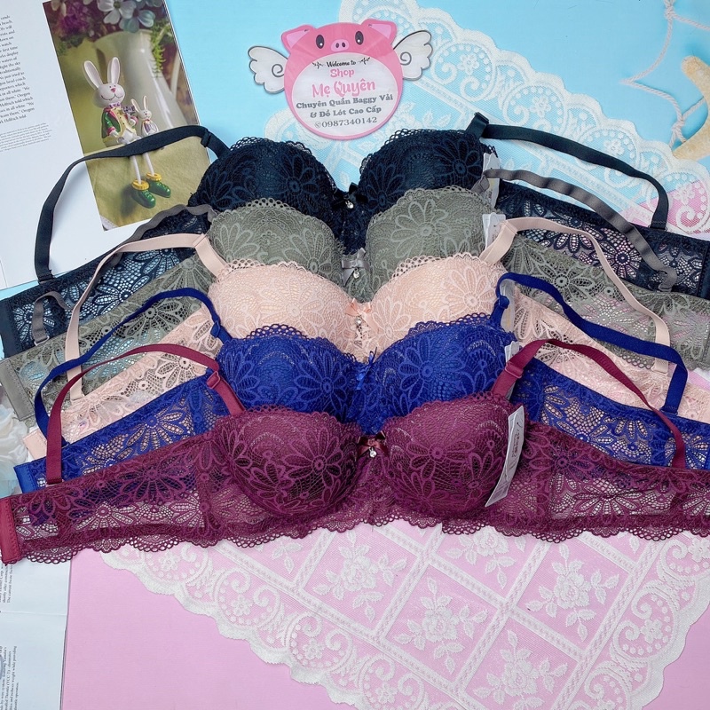 Áo ngực quả ngang đệm mỏng , áo lót ren có gọng mút chân ngực 1cm nâng ngực chống xệ