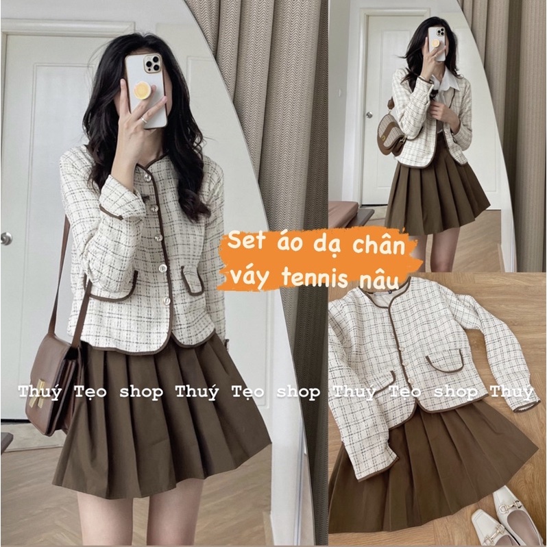 SET ÁO DẠ CHÂN VÁY TENNIS NÂU