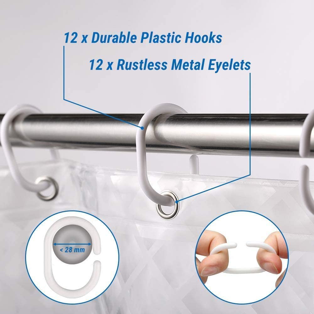 Rèm Cửa Nhà Tắm Trong Suốt Chống Thấm Nước Kích Thước 180X200Cm Kèm 12 Móc Treo Tiện Dụng