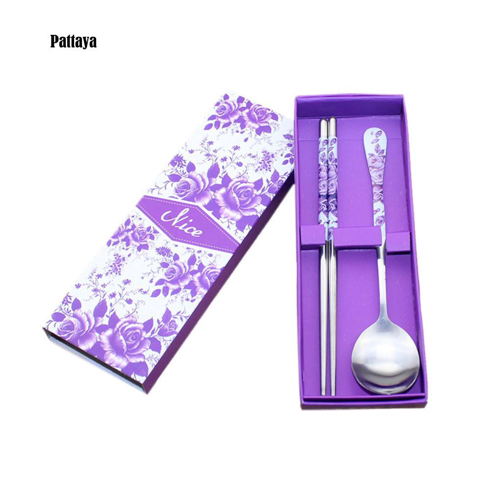 Set 2 Muỗng Đũa Bằng Kim Loại Tiện Dụng Mang Theo Du Lịch Dã Ngoại