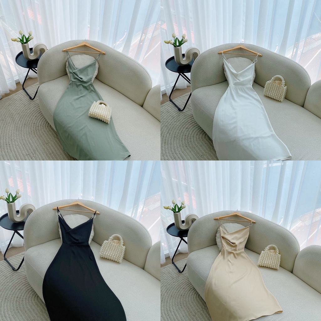 Váy 2 Dây Dáng Dài Cổ Đổ Lụa Đầm Dự Tiệc Sang Trọng Thiết Kế Form Chuẩn Cao Cấp - MIRA Fashion