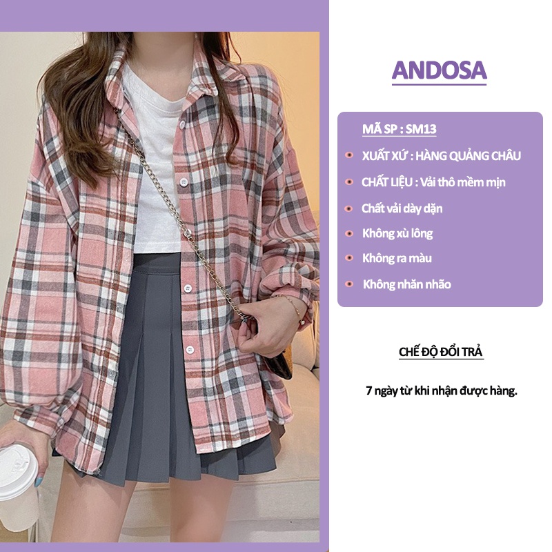 Áo sơ mi nữ dài tay kẻ caro form rộng kiểu đẹp hàng nhập Quảng Châu ANDOSA SM13