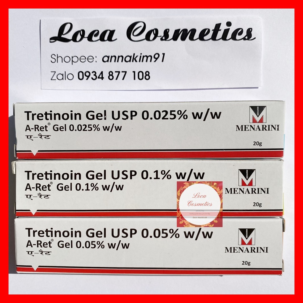 [Chính Hãng-Có sỉ] Tretinoin aret gel USP 0.025%, 0.05%, 0.1% - Gel giảm mụn, chống lão hóa, đều màu da