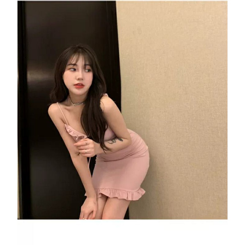 đầm nữ ôm dáng cực kỳ sexy viền cổ bèo phong cách hàn quốc