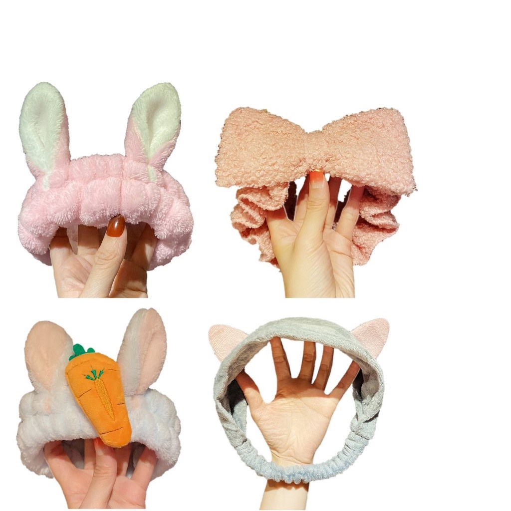 Băng đô rửa mặt dễ thương LIFE turban cài tóc cute tai thỏ vải nhung bông dày mịn