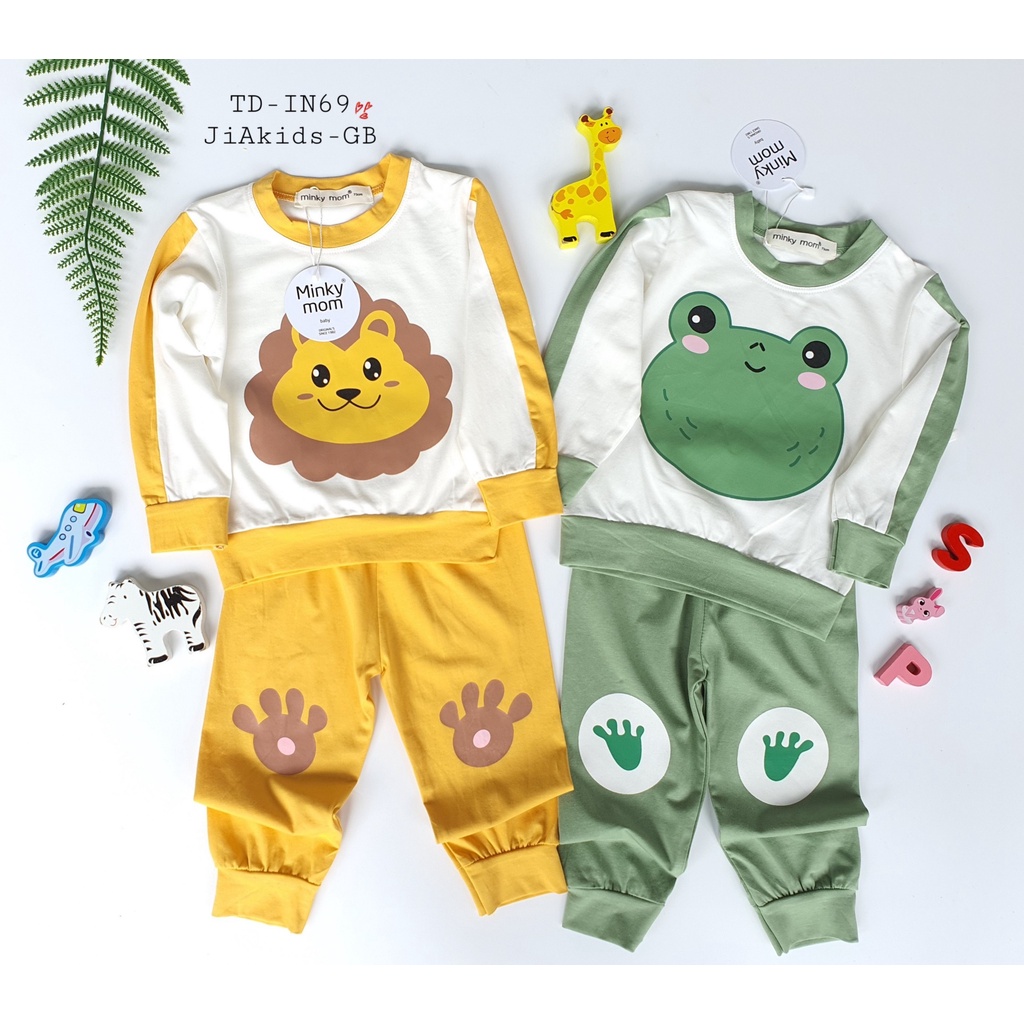 Bộ Dài Tay MINKY MOM COTTON 100% Thân Áo Trắng In Hình Động Vật Ngộ Ngĩnh Cho Bé TD-IN69