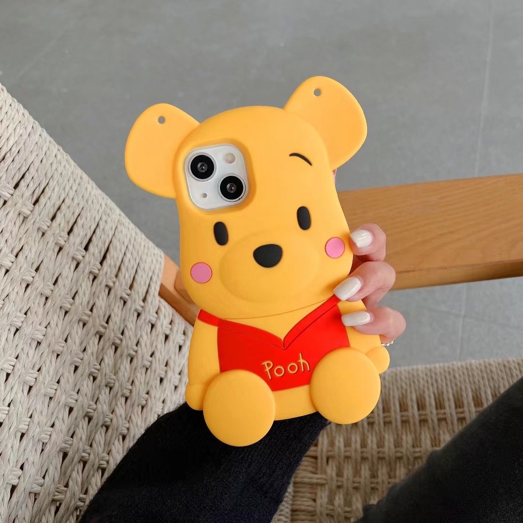 Ốp Điện Thoại Silicone Mềm Hình Gấu Pooh 3D Cho iPhone 14 Pro Max 13 Pro Max 12 Pro Max 11 Pro Max Xs Max XR 7 8 Plus SE 2020