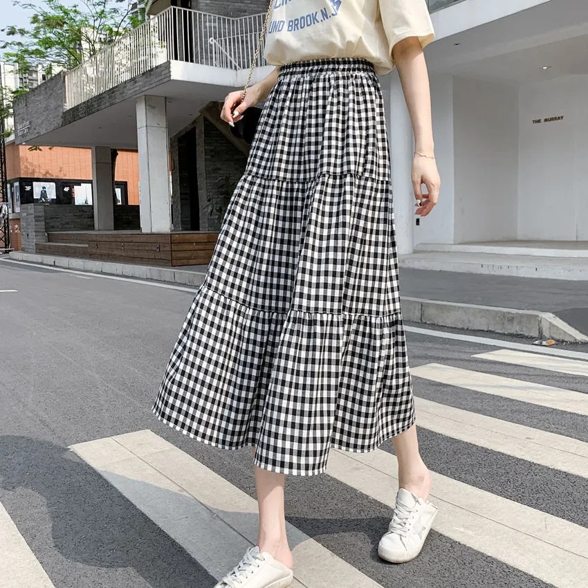 Chân Váy Chữ A Kẻ Sọc Ca Rô Dáng Rộng Lưng Cao Thời Trang Dành Cho Nữ C9224