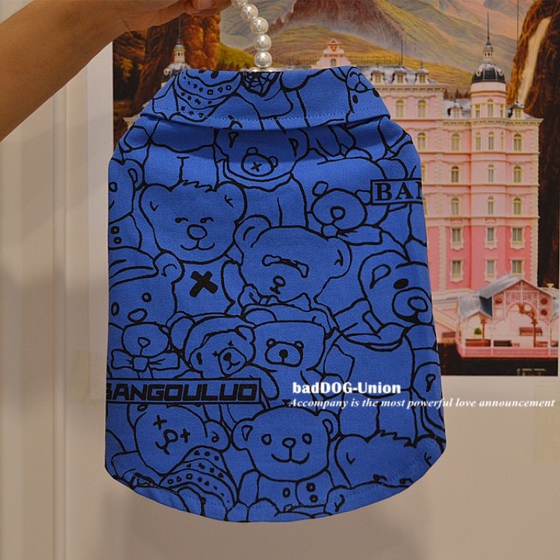 ÁO SƠ MI GẤU XANH cho chó mèo