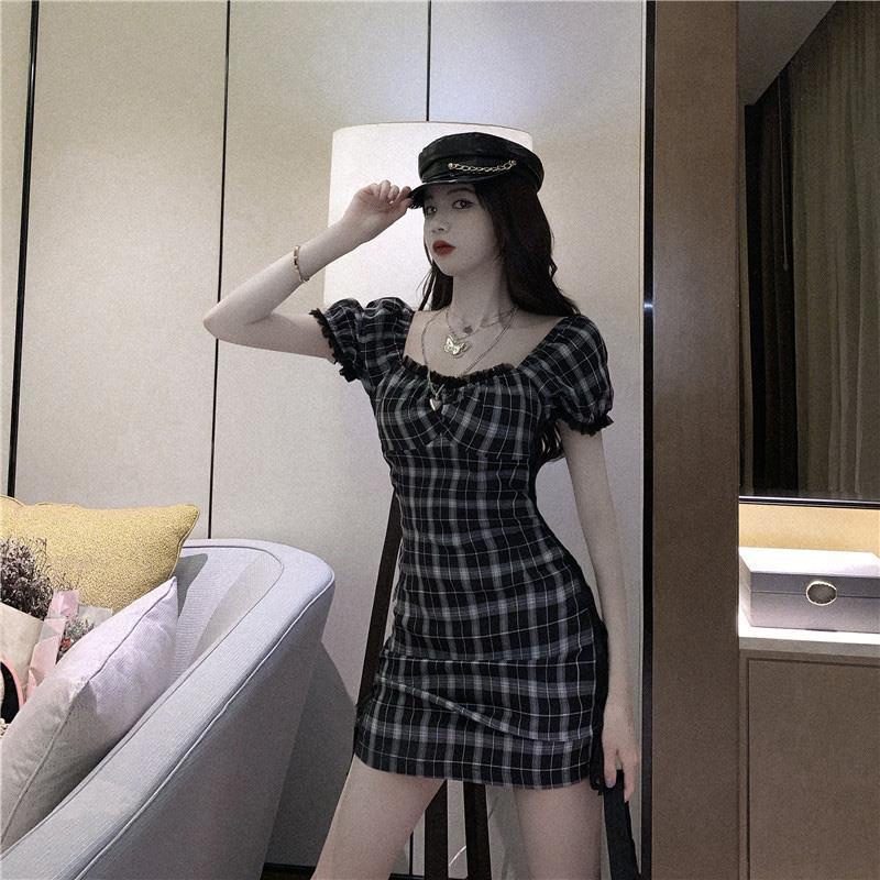 IELGY Đầm Dáng Chữ A Tay Phồng Họa Tiết Kẻ Sọc Phong Cách Hepburn Cổ Điển Thời Trang Mùa Hè Hàn Quốc Dành Cho Bạn Nữ