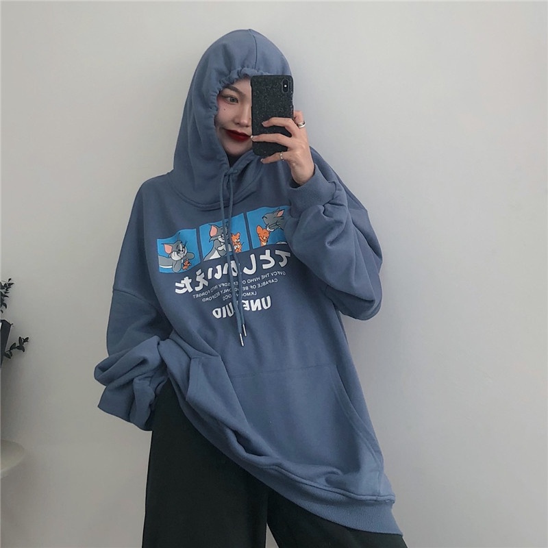 áo hoodie nữ form rộng có mũ thời trang ulzzang hàn quốc, áo hoodie nữ nỉ hình tom và jerry thời trang unisex du lịch | BigBuy360 - bigbuy360.vn