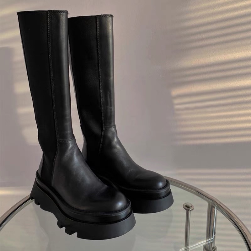 Boots Đùi Da Độn Đế Trơn Cùng Ống Chun Mũi Tròn @saphire.uis