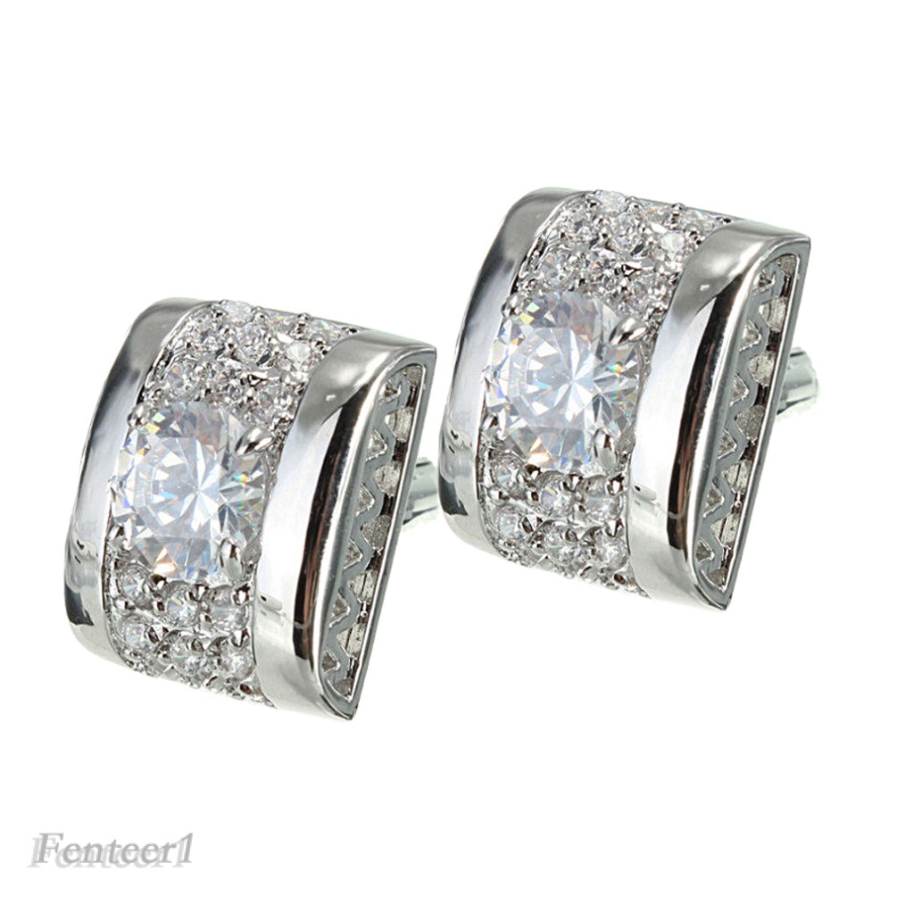 [Fenteer1] Khuy Măng Sét Áo Sơ Mi Đám Cưới Hình Chữ Nhật Pha Lê Bằng Đồng Thau Độc