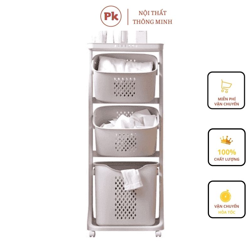 Kệ nhựa 4 tầng plastic cao cấp đựng quần áo, rau củ, đồ dùng gia đình, khăn tả sữa gồm 3 giỏ nhựa cao cấp 5567 - 5329