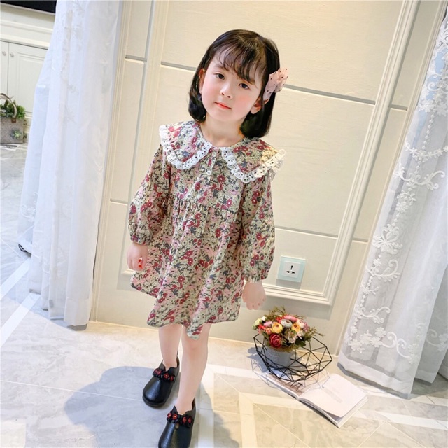 Váy hoa nhí Cutie Dutch phối ren viền cổ điệu đà cho bé từ 9 đến 23kg_Bernie Kids