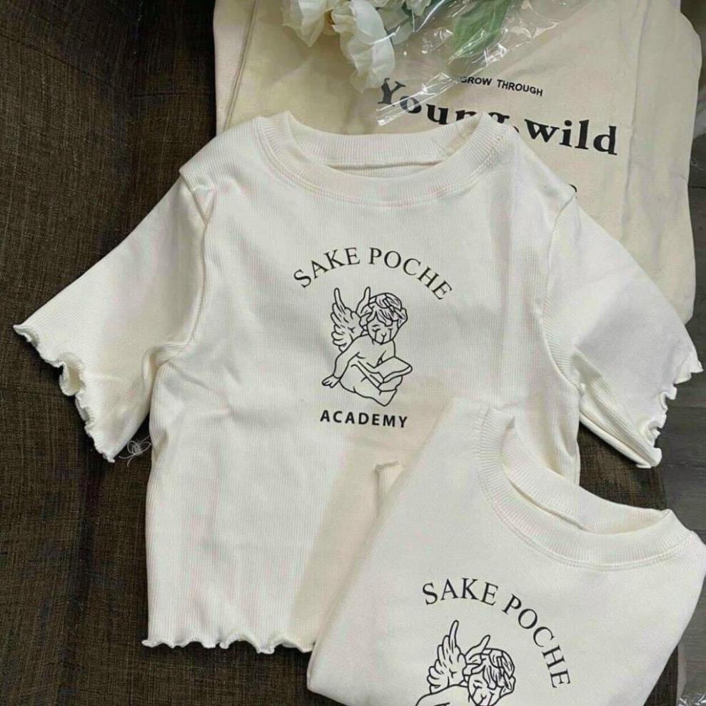 [Hàng VNXK]Áo Croptop In Chữ Sake PoChe- Phông Thun Nữ Ngắn Tay Dáng Ôm Body Cuốn Biên | BigBuy360 - bigbuy360.vn