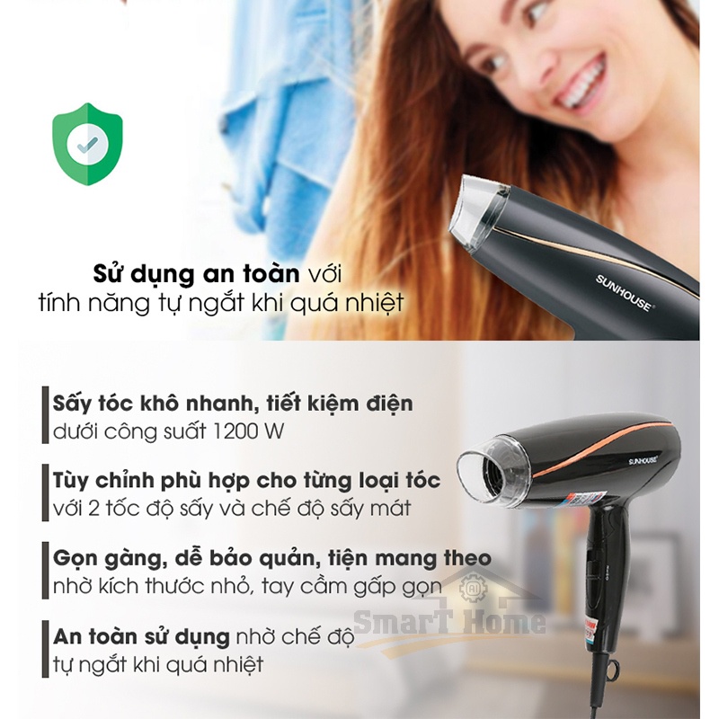 Máy Sấy Tóc Sunhouse SHD2306 , Máy Sấy Tóc Công Suất Lớn 1200W 3 Chế Độ Sấy Có Chế Độ Sấy Mát - Bảo Hành 12 Tháng