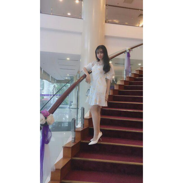 Đầm Nữ Trắng Họa Tiết Cherry Vàng