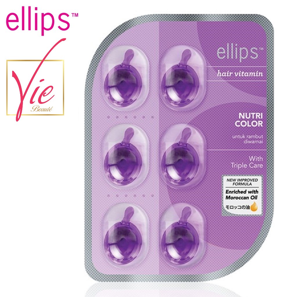 Dưỡng Tóc Ellips Serum Hair Vitamin Moroccan Oil Nutri Color Blister cho tóc nhuộm 6 viên