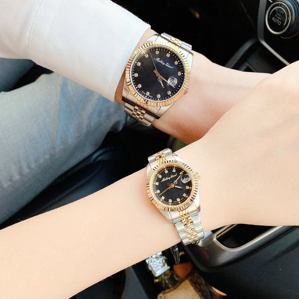 Đồng hồ đôi nam nữ dây thép Mathey Tissot D810BN Và H710BN