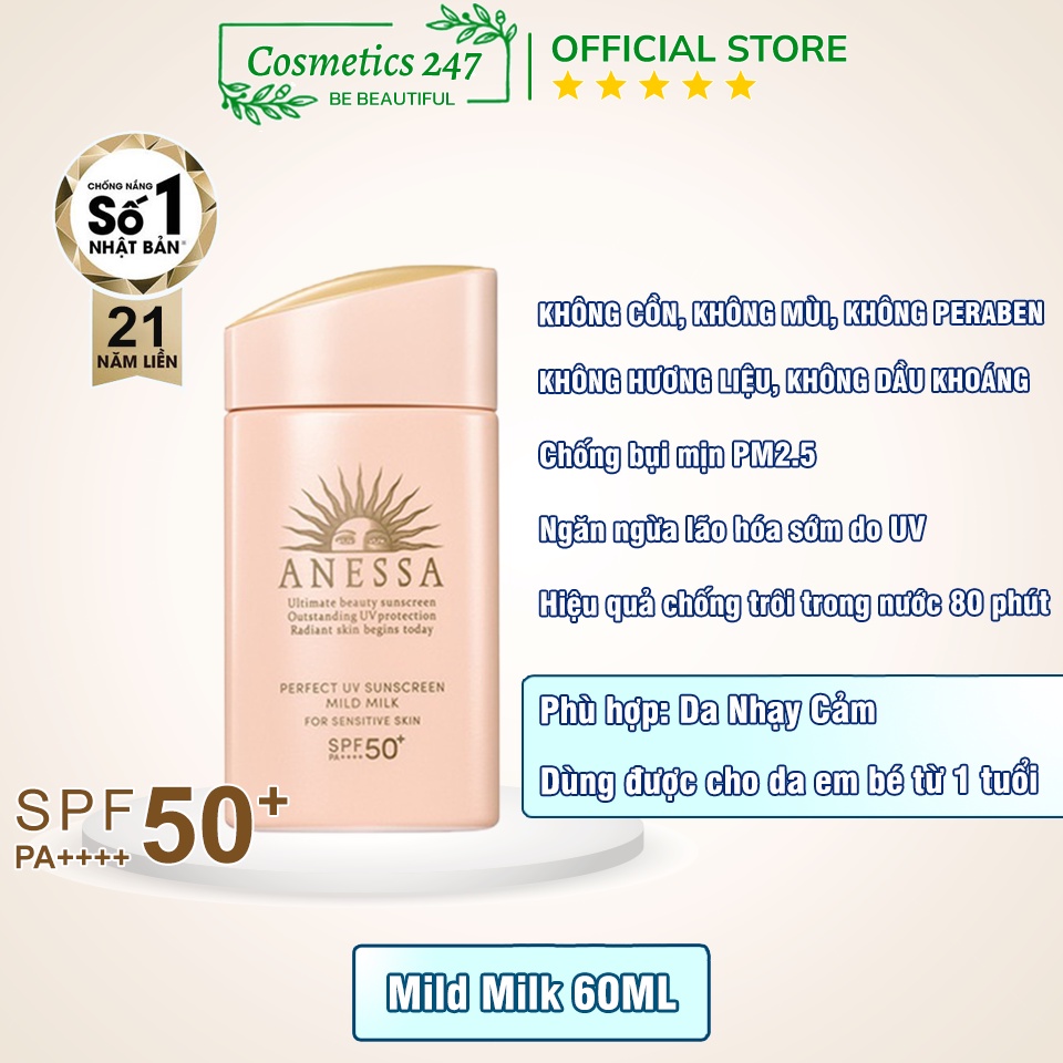 Kem chống nắng Anessa Perfect UV Sunscreen Skincare Milk SPF 50+ PA++++ 20ml &amp; 60ml