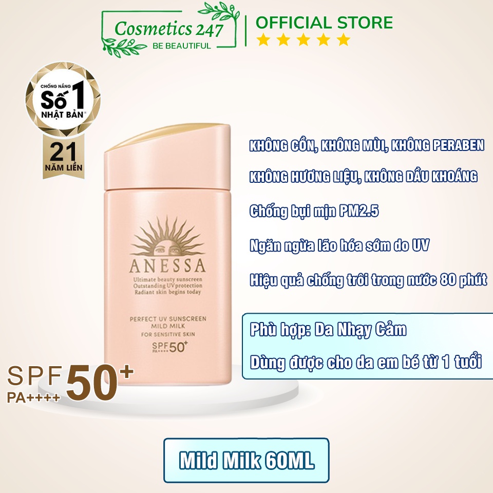 Kem chống nắng Anessa Perfect UV Sunscreen Skincare Milk SPF 50+ PA++++ 20ml & 60ml