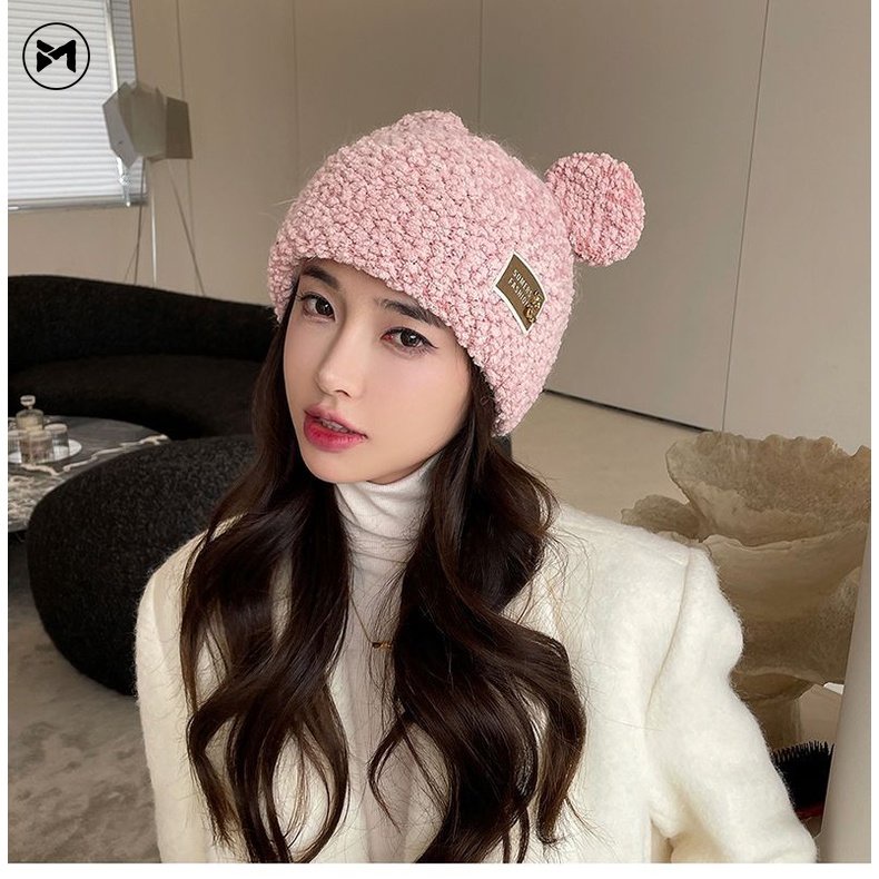 Mũ Len Dệt Kim Đính Tai Gấu Dễ Thương Phong Cách Hàn Quốc Cho Bé