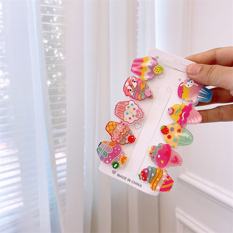Set 10 Kẹp Tóc Bằng Nhựa Acrylic Nhám Họa Tiết Trái Tim Xinh Xắn Cho Bé Gái