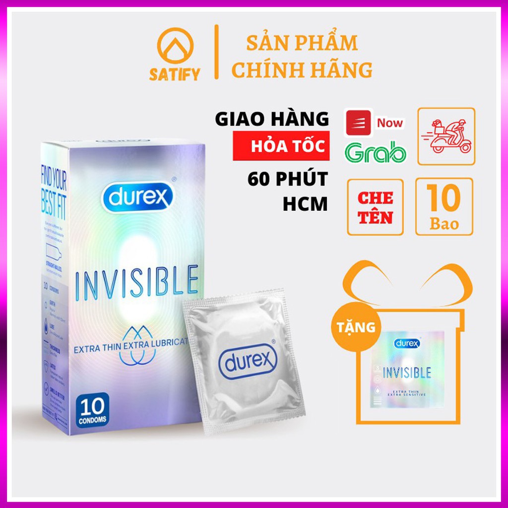 [Durex Invisible] Bao Cao Su Durex Invisible Extra Thin Extra Sensitive Siêu Mỏng - Cảm Giác Chân Thật [CHE TÊN 100%]