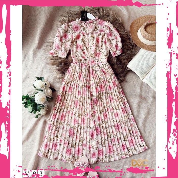 👗VÁY HOA NHÍ XẾP LY, XOÈ NHẸ, VÁY THIẾT KẾ DVC (ĐẦM THIẾT KẾ) Cao Cấp - PK Official👗FREESHI🔥