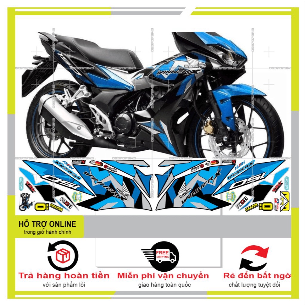 TEM XE WINNER X CHẾ XANH ĐEN -- SHIN DECAL 2